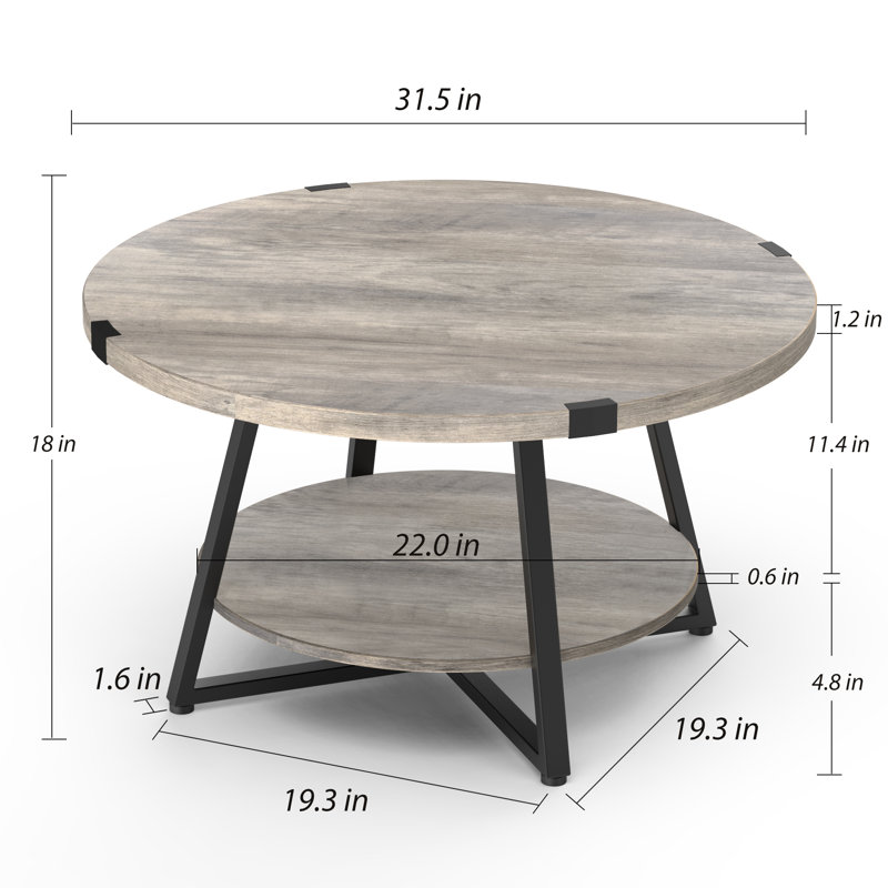 17 Stories Jahaira Round Coffee Table with 2-Tier Storage Shelves ...